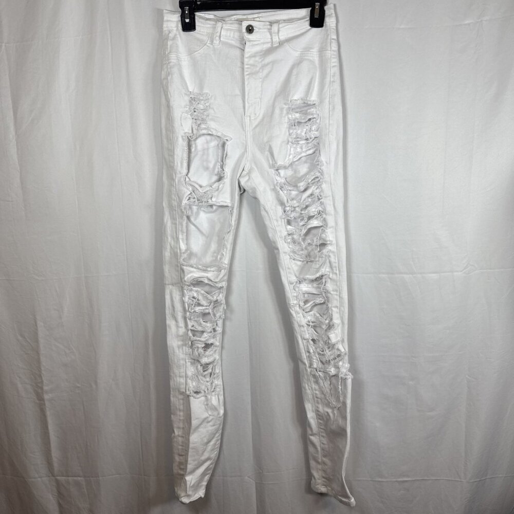 Aphrodite Jeans Womens Size 11 Skinny Jeans Rippped White Denim Jean Distressed